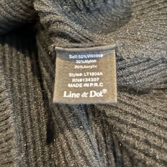 Line + Dot Wide High Neck Puff Sleeve Ribbed Knit Sweater Black Size Medium - Picture 6 of 7